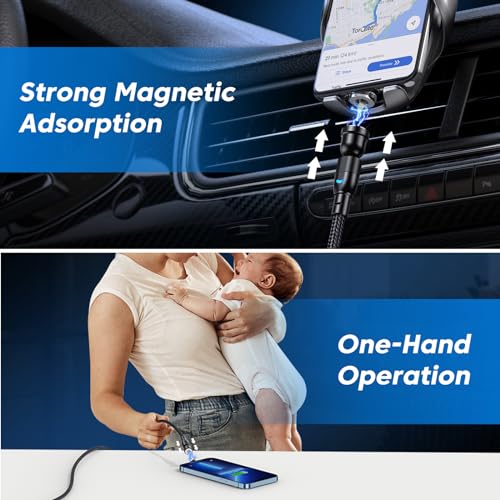 Versatile 5-Pack Magnetic Charging Cables with 540° Rotating Connectors and LED Indicator – Durable Micro USB, USB C, and i-Product Compatibility for Fast Charging and Efficient Data Transfer