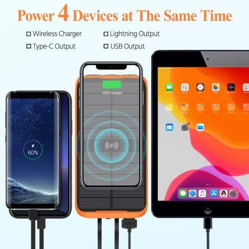 Ultimate Solar Power Bank 43,800 m Ah with QC3.0 Fast Charging & Qi Wireless Technology – Dual Output Cables & 680 Lumen Emergency Flashlight for Outdoor Adventures and Travel Efficiency