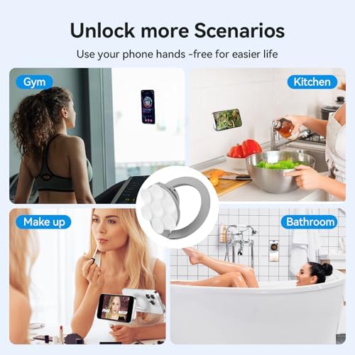 Versatile Magnetic Phone Holder and Multi-Function Stand with Suction Cup and Ring Grip – Perfectly Compatible with i Phone 16/15/14/13/12 Models and Mag Safe Cases (Elegant Black) – Enjoy Hands-Free Viewing and Enhanced Stability