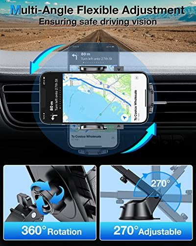 Military-Grade Universal Car Phone Holder – Enhanced 2025 Suction & Clip Technology for i Phone 16 Pro Max, 15 & Samsung – Adjustable Dashboard, Windshield, Air Vent Mount for Optimal Viewing & Safety – Durable Black Design for Secure Smartphone Access