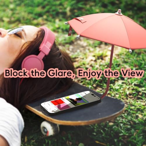 Portable Black Magnetic Phone Umbrella with Adjustable 360° Shade, Foldable Sun Protection & Built-in Ring Holder – i Phone 12-16 Compatible and More Devices, Magnetic Sticker for Quick Setup and Enhanced Functionality
