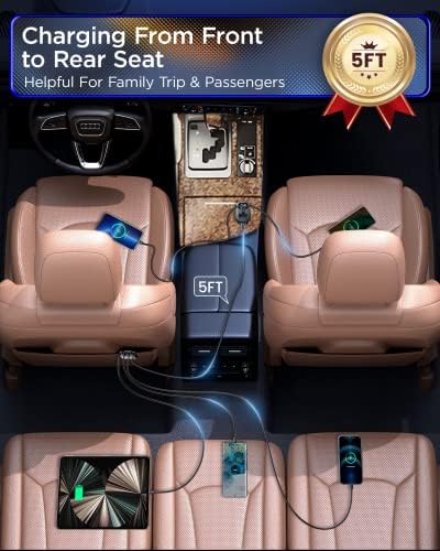 Ultimate 78 W Multi-Port USB-C Car Charger with LED Voltage Display – Rapid Charging for i Phone 16/15 Pro Max, Samsung S24 & More – 5 FT Cable Included for Enhanced On-the-Go Power Solutions