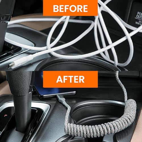 Ventev Helix 14-Inch Expandable i Phone Charging Cable | Tangle-Free Coiled USB-A to Lightning Cord | MFi Certified Fast Charger for Seamless Car Use | Durable Gray Design for Enhanced Compatibility and Efficiency