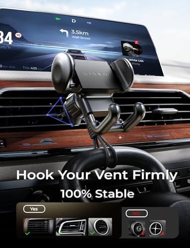 LISEN Heavy-Duty Car Vent Phone Mount for i Phone 12-16 Pro Max – Ultimate Secure Smartphone Holder with 360-Degree Rotation for Effortless Navigation and Quick Installation – Sleek Design for Safe Hands-Free Driving in Any Vehicle