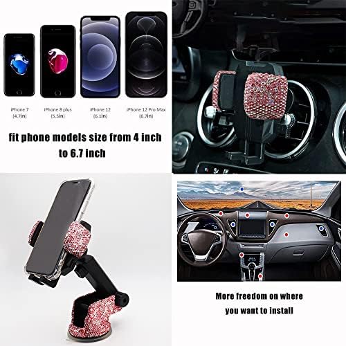 LYCARESUN Crystal Rhinestone Car Phone Mount Holder – Elegant Dashboard & Windshield Stand for Women, Universal Compatibility for Most Smartphones, Stunning Bling Car Accessory, Adjustable Viewing Angles for Hands-Free Navigation, Durable & Easy to Clean