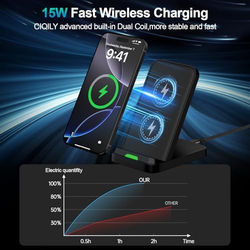 15 W Fast Wireless Charging Station for Android & i Phone – Sleek Stand with QC Adapter for Samsung S25 Ultra, Z Fold 6, i Phone 16 Pro Max – Ultimate Compatibility & Safety Features for Effortless Power-Up