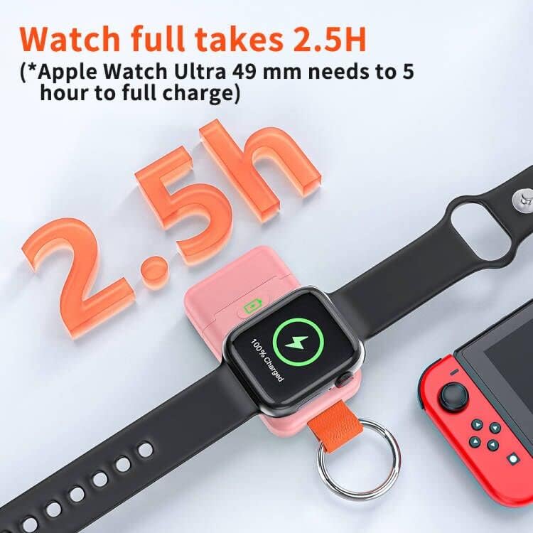 Compact Magnetic Wireless Power Bank for Apple Watch – HUOTO 1400 m Ah Travel Charger with Keychain Attachment for Series 9/8/7/6/SE/5/4/3/2/1/UItra/UItra 2 – Fast, Reliable Charging On-the-Go