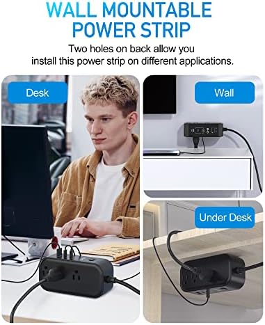 10 FT USB C Surge Protector Power Strip with 6 AC Outlets & 3 Fast Charging USB Ports – Ideal Travel Charging Station with Overload Protection, Flat Plug Design, and Wall Mount Capability for Home Office & Dorm Use – 1875 W/15 A Enhanced Safety & Speed