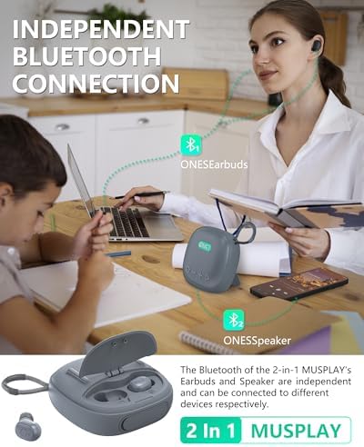 ONES Mus Play 2-in-1 Wireless Speaker and Earbuds: Premium Hi-Res Sound Experience with 24-Hour Speaker & 60-Hour Earbud Battery Life, Versatile Bluetooth/AUX/MP3 Connectivity, Dual Game & Music Modes for Enhanced Audio Engagement, Compact Design for Ultimate Portability