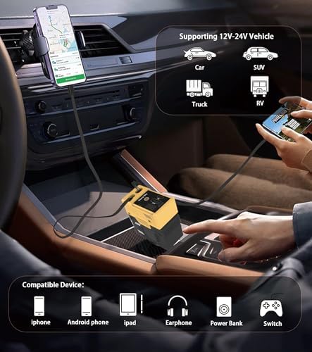 4-in-1 Retractable Car Charger with 66 W Fast Charging – Dual Retractable Cables & USB-C/USB-A Ports for i Phone 16/15/14/13/12/11, Samsung Galaxy, Pixel – Sleek White Design for Ultimate Travel Convenience and Device Compatibility