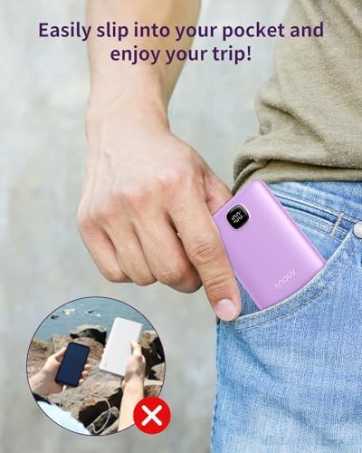 Ultra Slim ANOUV 10,000 m Ah Portable Charger – Fast Charging Power Bank with PD 22.5 W & QC 3.0 for i Phone and Android Devices – Lightweight External Battery for On-the-Go Charging Needs