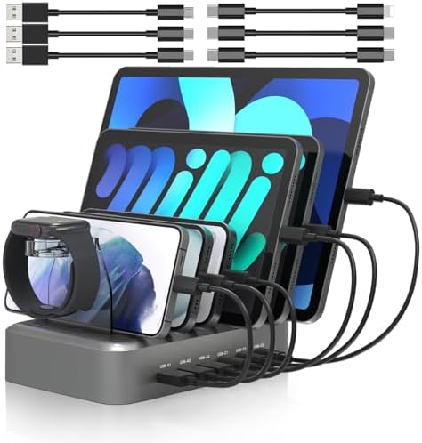 MSTJRY 90 W 6-Port USB C Fast Charging Station – Multi-Device Power Hub with Adjustable Organizers for i Phone, i Pad, Tablets & More – High-Speed PD Charger Dock for Home, Office & Classroom Efficiency