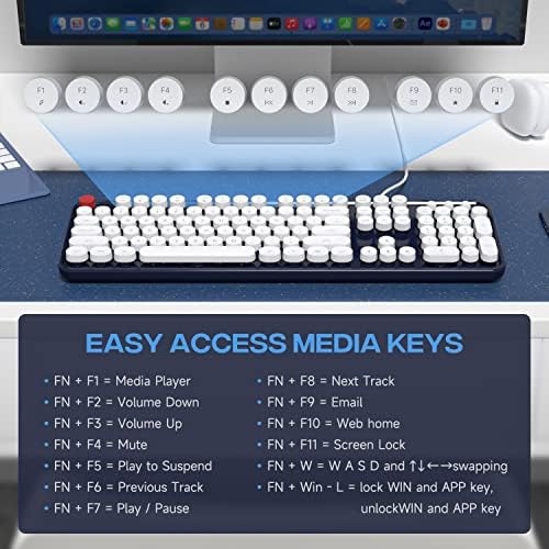 Retro-Inspired Full Size Typewriter Keyboard with Number Pad – Wired USB Keyboards for Windows 7, 8, 10, 11 | Enhance Your Typing Experience with Classic Charm and Modern Efficiency | Perfect for Home and Office Use