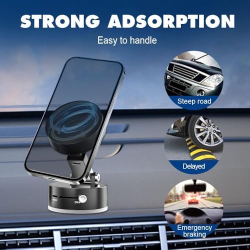 Woolcar Vacuum Suction Magnetic Car Phone Holder Mount, Strong Suction Cup Magnetic Car Phone Holder for iPhone, for Samsung, All Smartphones & All Car Models (2Pcs,Black) – Enhanced Compatibility and Speed