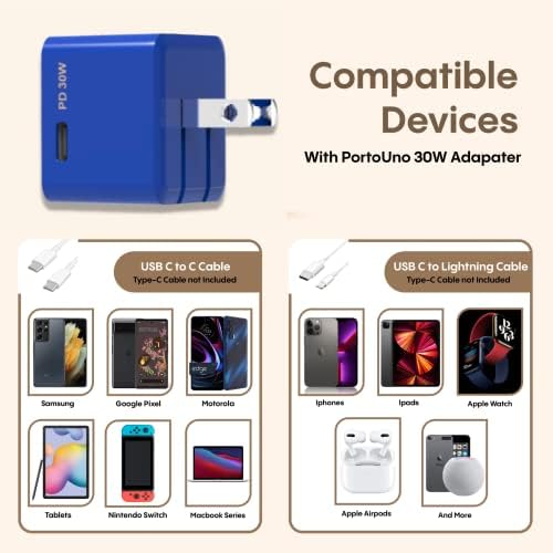 Rapid X Porto Uno USB-C 30 W PD Power Adapter – Compact Fast Wall Charger for i Phone 15, i Pad Pro, Samsung & More – Foldable Design with Side Port for Easy Travel – Enhanced Speed & Universal Compatibility in Sleek Teal Finish