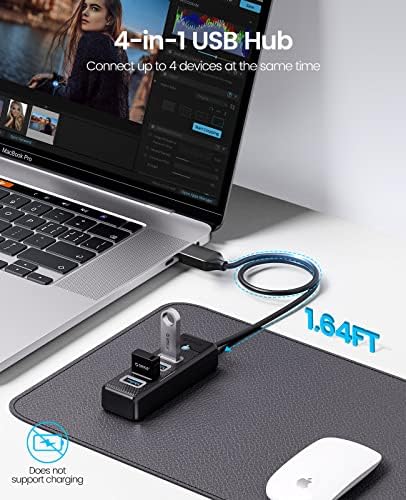 Ultra-Slim 4-Port USB 3.0 Hub by ORICO – High-Speed Data Splitter with 1.65 ft Extended Cable for Enhanced Connectivity, Perfect USB Adapter for Laptops, PCs, Mac Books, Xbox & More – Effortless Plug-and-Play Design for Seamless Device Management
