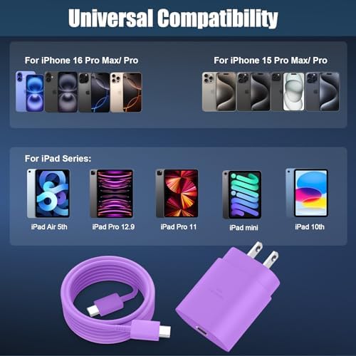 High-Speed 30 W USB C Fast Charger for i Phone 15 & 16 Pro Max with 6 FT Cable – Ultimate Compatibility for i Pad and Samsung Galaxy S24 – Compact, Reliable Power Block with Advanced Safety Features for On-the-Go Charging