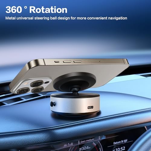 Revolutionize Your Driving Experience with the Electric Vacuum Magnetic Car Phone Mount – 360° Rotating Holder for Optimal Viewing, Universally Compatible with All Phones, Strong Suction for Smooth Surfaces, Effortless Installation & Enhanced Safety in Every Journey – Sleek Black Design for Any Car Interior
