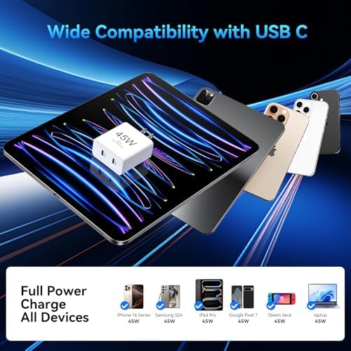 Power Up Your Devices Instantly with the 45 W Dual USB-C Fast Charger for i Phone 16 Series – Includes 6.6 FT USB-C Cable for Maximum Convenience and Compatibility with Pad Pro/Air, Galaxy S25/S24, and More – Compact, Reliable, and Efficient Charging Solution