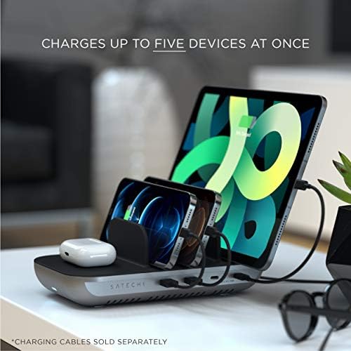 Satechi Versatile Multi-Device Wireless Charging Hub – Streamlined Power Station for i Pad Pro/Air M1, i Phone 16/15/14/13/12/11 Pro Max & Air Pods – Fast Charging Solution with Sleek Aesthetic for Organized Tech Management