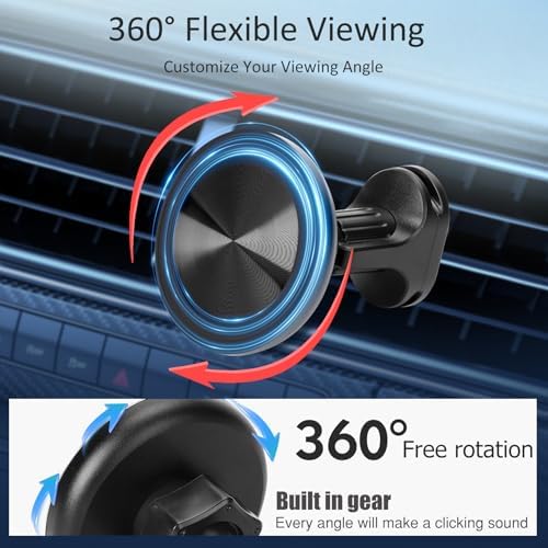 Revolutionize Your Driving with the 360° Rotatable Mag Safe Car Mount – Hands-Free Magnetic Phone Holder for Dashboard & Air Vent – Ultimate Compatibility & Convenience for Smartphones – Securely Enjoy Navigation & Music with Style