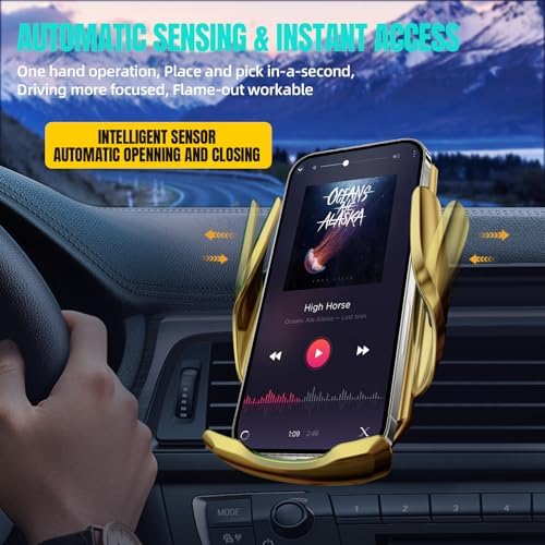 Max 15 W Fast Wireless Car Charger with Auto-Clamping Phone Holder – Qi-Certified Mount for i Phone 16/15/14/13/12 Pro Max & Samsung Galaxy S24/S23/S22/S21/S20/Note20 – Sleek Silver Design for Secure, Hands-Free Charging