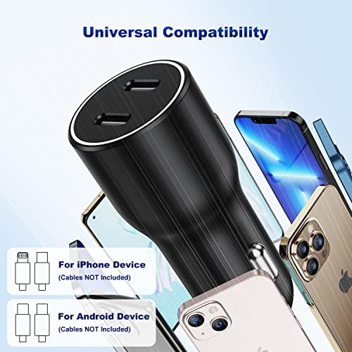 Dual-Port 45 W USB C Car Charger Adapter for Apple Devices – MFi Certified Fast Charger with 3 ft Lightning Cable (Pack of 2) – Rapid Charging for i Phone 14/13/12/11 Pro Max, i Pad, and Air Pods – Durable & Portable Power Solution for On-the-Go Lifestyle