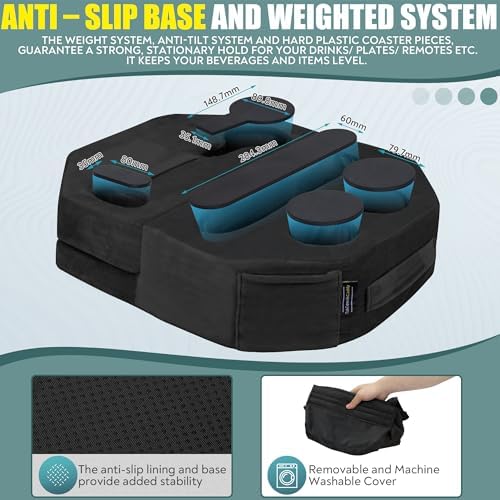 Octagonal Memory Foam Couch Cup Holder Tray Pillow – Versatile Caddy for Drinks, Snacks & Devices – Perfect for Sofa, Bed, RV & Car Travel – Soft Grey Fabric for Comfort & Style – Ultimate Accessory for Organized Relaxation