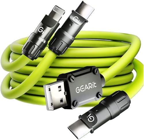 Innovative GEARit 100 W 4-in-1 Fast Charging Cable – Versatile USB-C, USB-A & Lightning Connectors, 4 Feet Silicone Charger for i Phone, Mac Book Pro & More – Ultimate Multi-Device Power Solution with Enhanced Durability and Speed