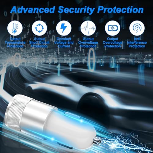 High-Speed Dual USB-C i Phone Car Charger | Apple MFi Certified 60 W Cigarette Lighter Adapter with Type-C & Lightning Cables | Perfect for i Phone 16, 15, 14, 13, 12 Pro Plus, XS, XR, i Pad & Samsung Devices | Compact & Efficient Travel Charging Solution