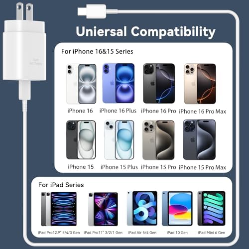 30 W USB-C Fast Charging Block with 10 FT Type C Cable – Ultimate Charging Solution for i Phone 16/15 Series and Beyond – Compact, High-Efficiency Power Adapter for Home and Travel Use – Safe and Reliable Device Charging