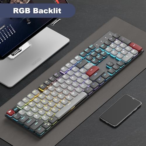 Transform Your Workspace with the Mage Gee Moon104 Wireless Mechanical Keyboard – RGB Backlit, Triple-Mode Connectivity (2.4 GHz, Bluetooth, USB-C) for Enhanced Productivity on PCs, Laptops, and Smart TVs – Ergonomic Design for Comfort and Speed