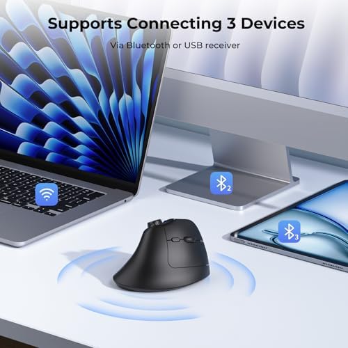 seenda Purple Ergonomic Vertical Wireless Mouse – Rechargeable Dual Bluetooth & USB Connectivity, Multi-Device Compatible with Quiet Clicks & Volume Control Knob for Windows, Mac, PC & Laptop – Comfort & Style Combined