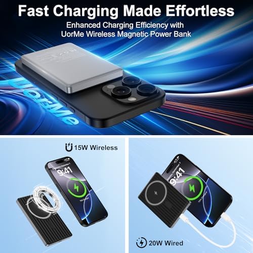 Magnetic Fast Charging Portable Power Bank – 10,000 m Ah Wireless Charger for Samsung Galaxy S25 Ultra, S24 FE, S23, S22, Z Fold, Flip 6, 5 & i Phone 16, 15 – Sleek Design with 20 W USB-C Cable for Ultimate Convenience and Compatibility