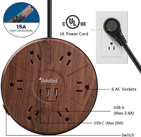 High-Power Surge Protector Power Strip with 6 AC Outlets and 20 W USB-C Fast Charging – Ideal for Home, Office, and Dorm Room Use with Circuit Breaker Safety Feature and Wide Outlet Spacing for Optimal Device Compatibility