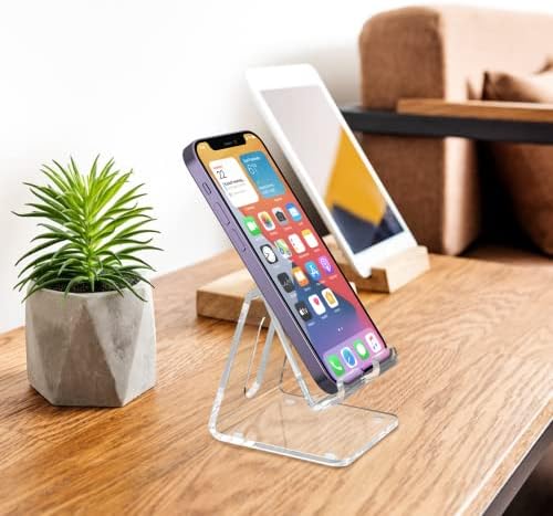 KTRIO 2 Pack Acrylic Cell Phone Stand Holder for Desk, Clear Phone Dock Cradle Compatible with iPhone 16/15/14/13 Pro Max 12/11 XR, All Smartphones, Office Accessories – Enhanced Compatibility and Speed