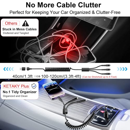 Versatile 5-in-1 Coiled Charging Cable – MFi Certified USB A/USB C to Lightning, Type-C & Micro USB – Tangle-Free Design for Car & Home – Fast 2.4 A Charging Speed for Seamless Data Transfer & Compatibility with Apple Devices – Ideal for Professionals & Families