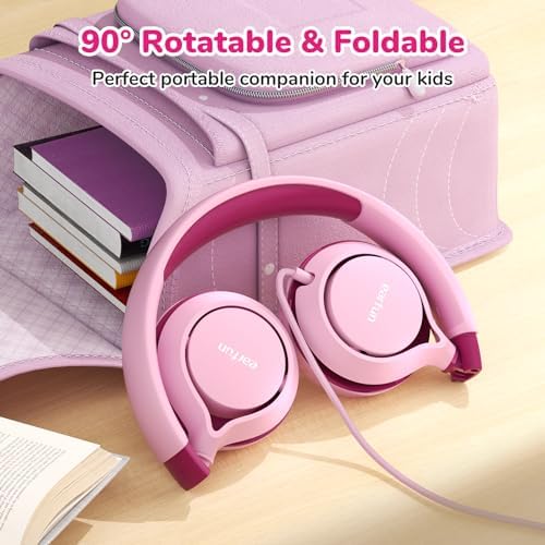 Ear Fun S1 Kids Headphones – Safe 85 d B Volume-Limited Wired Headphones with Adjustable Headband | Foldable Lightweight On-Ear Design in Vibrant Blue & Pink | Ideal for School, Travel, and Everyday Listening | Exceptional Stereo Sound for Young Ears