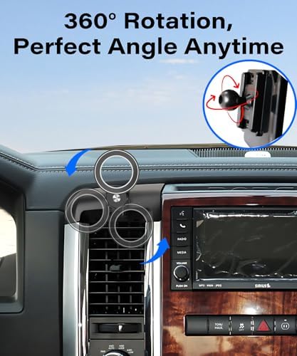 Magnetism Dodge Ram 1500/2500/3500 Phone Holder – Mag-Safe Compatible Hands-Free Car Mount with 360-Degree Rotation for Optimal Viewing – Adjustable Magnetic Cell Phone Accessory Preserving Air Vent Functionality for Safe Driving and Navigation