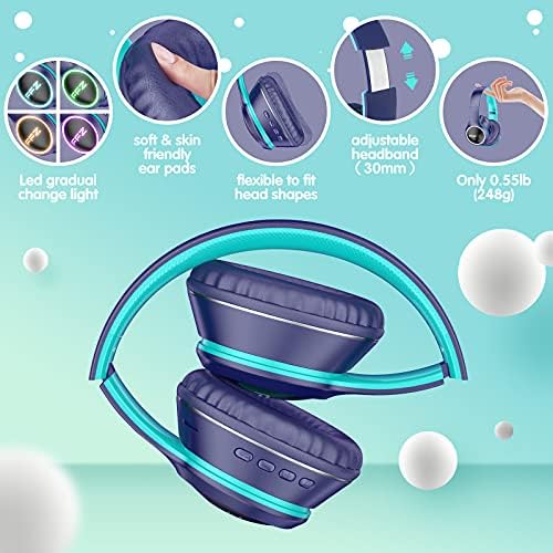 Vibrant Purple Kids Bluetooth Headphones – Safe Listening with Colorful LED Lights, Ultra-Comfort Earpads, Built-in Microphone, and Travel-Friendly Foldable Design for School & Adventure – Perfect for Online Learning and Playtime