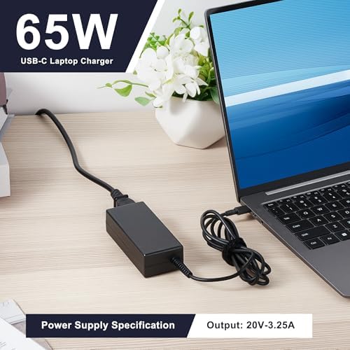 65 W USB-C Laptop Charger for HP Elite Book, ZBook, Envy, Spectre x360 & Chromebook – Ultra-Portable Fast Charging Adapter with Smart Safety Technology for Travel and Everyday Use – Versatile Compatibility with Intelligent Protection Features