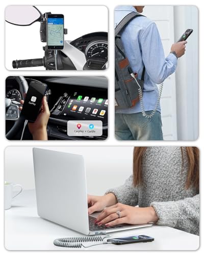Revolutionary Coiled USB-C to Lightning Charging Cable – MFi Certified for Apple Carplay Compatibility, Fast Data Transfer, and Retractable Design for i Phone, i Pad, and i Pod – Optimal Flexibility and LED Charging Indicator for Ultimate Convenience