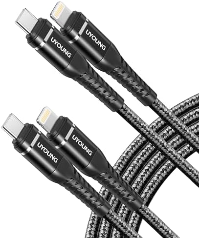 Premium 6 FT USB C to Lightning Charging Cable – 2 Pack, MFi Certified, Fast Charge for i Phone 14, 13, 12, 11, 8, 7, 6, SE, XR, XS, X & i Pad – Durable Braided Design for Enhanced Durability and Flexibility – Black Fast Charging Cord for Effortless Power-Up Anywhere