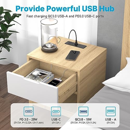 CCCEI 6-Outlet Recessed Power Strip with Dual USB-C Ports – Sleek Flush Mount Charging Station for Desks & Nightstands, 10-Foot Cord for Flexible Setup, Ideal for Home & Office Power Needs, White Finish