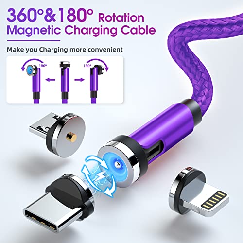 Revolutionary 3-in-1 Magnetic Phone Charger Set – 5-Pack Rotating Nylon Braided Cables with LED Indicators, Perfect for Micro-USB, USB C, and i-Devices – Ultimate Durability and Versatile Charging Solution in Sleek Black