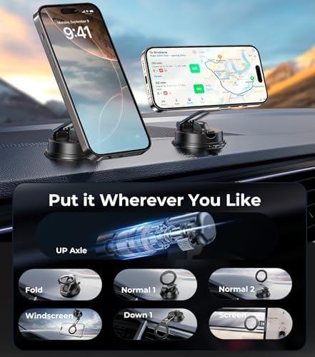 Mag Safe-Compatible Vacuum Suction Car Phone Holder – Versatile Magnetic Mount with Aerospace Alloy Arm for Tesla, Gym, Shower, and Smooth Surfaces – Secure Dashboard/Windshield Screen Solution for i Phone – 360-Degree Rotation for Optimal Viewing Angles and Hands-Free Safety
