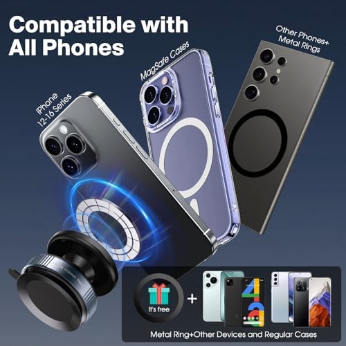 360° Rotatable Vacuum Magnetic Phone Holder, Adjustable Hands-Free Suction Cup Car Phone Mount for Car/Gym/Mirror/Smooth Surface, Compatible with iPhone Android and All Smartphones – Enhanced Compatibility and Speed