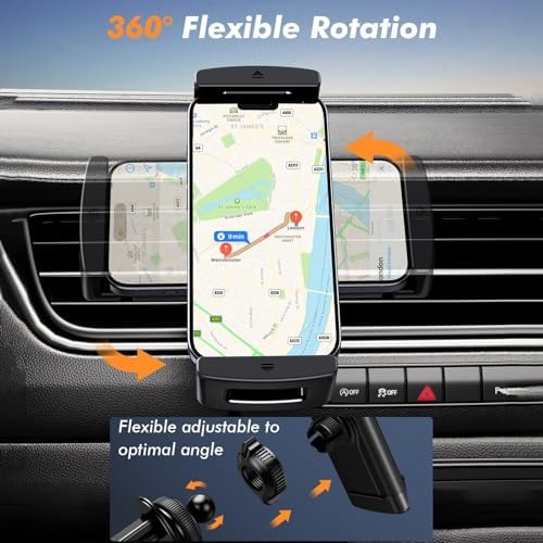 Universal 360-Degree Rotatable Car Phone Holder – Air Vent Mount for i Phone, Android & Tablets (4.7-12.9”) – Enhanced Stability & Hands-Free Convenience for Safe Driving & Navigation – Sleek Design for Optimal Compatibility