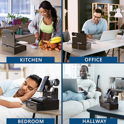 BarvA Phone Docking Station with Drawer Organizer | Night Stand Desk Charging Station | Upgraded Nightstand Organizer | Dresser Smart Watch Earbuds Phone Stand | Room Decor Gifts for Women Men Mom – Enhanced Compatibility and Speed