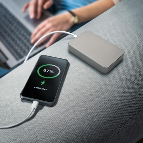 AT&T Essentials Navy Blue 10000 m Ah Magnetic Power Bank – Ultra-Fast USB-C PD Portable Charger with Foreign Object Detection for Enhanced Safety and Compatibility – Perfect for Travel and On-the-Go Charging